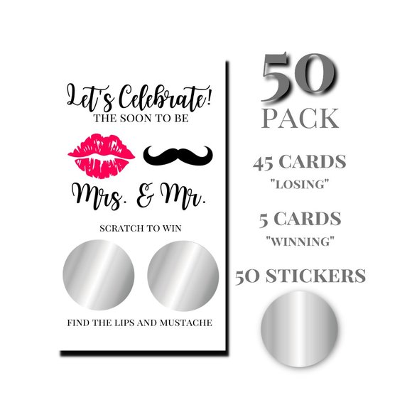 Bridal Shower Games - Let's Celebrate - 50 Scratch Off Cards - Bachelorette - Picture 2 of 4